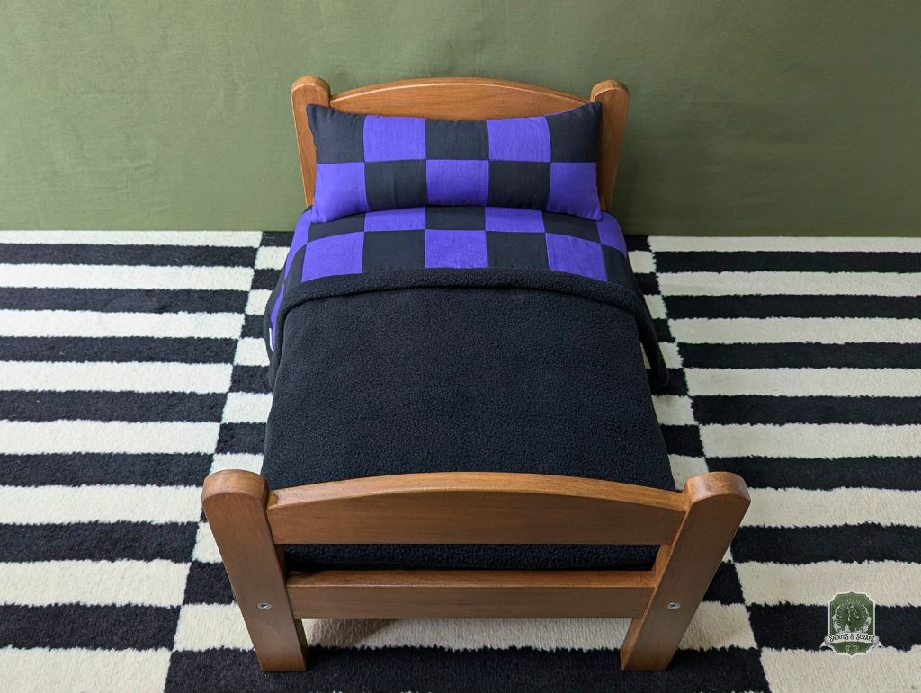 Black & Purple Checkerboard Pet Bedding Set | Quilt Blanket, Pillow and Mattress Pad