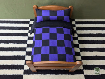 Black & Purple Checkerboard Pet Bedding Set | Quilt Blanket, Pillow and Mattress Pad