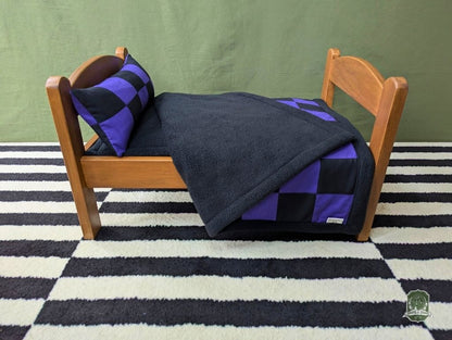 Black & Purple Checkerboard Pet Bedding Set | Quilt Blanket, Pillow and Mattress Pad