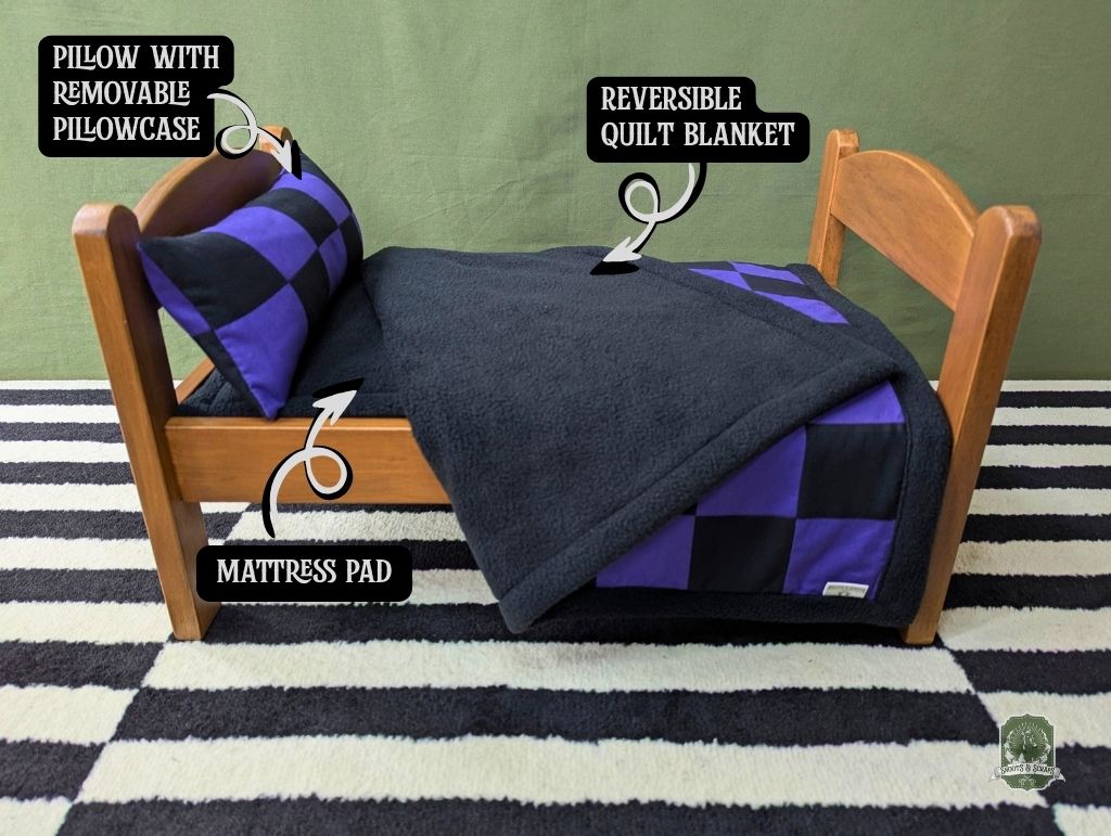 Black & Purple Checkerboard Pet Bedding Set | Quilt Blanket, Pillow and Mattress Pad