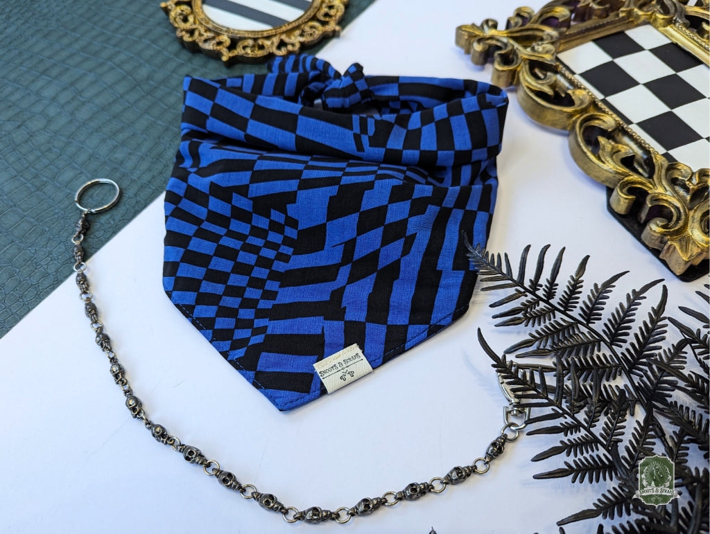 Blue & Black Funky Checkered | Tie On Bandana