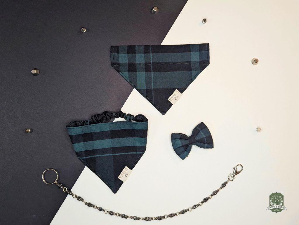 Green & Black Tartan | Elastic Dog Bandana