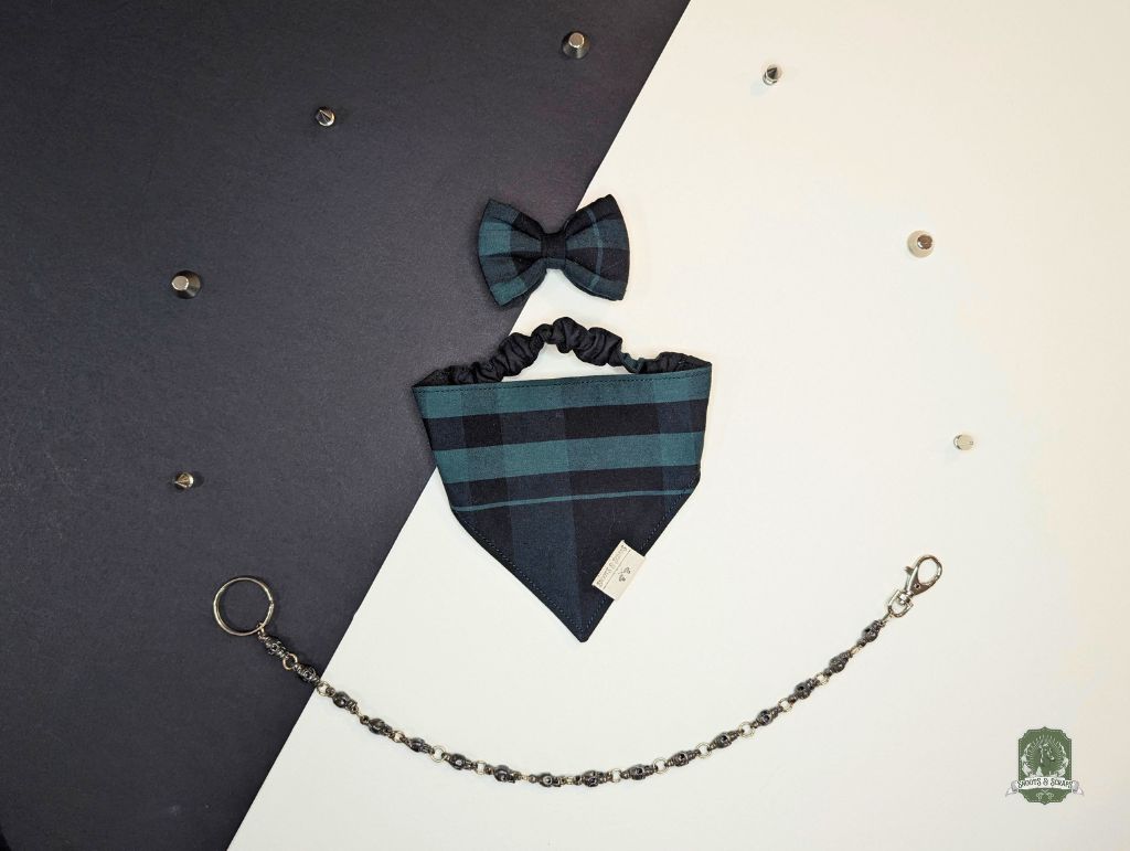Green & Black Tartan | Elastic Dog Bandana
