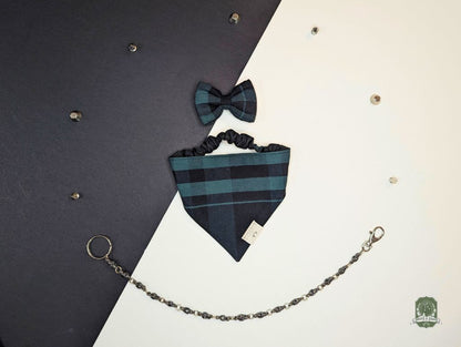 Green & Black Tartan | Elastic Dog Bandana