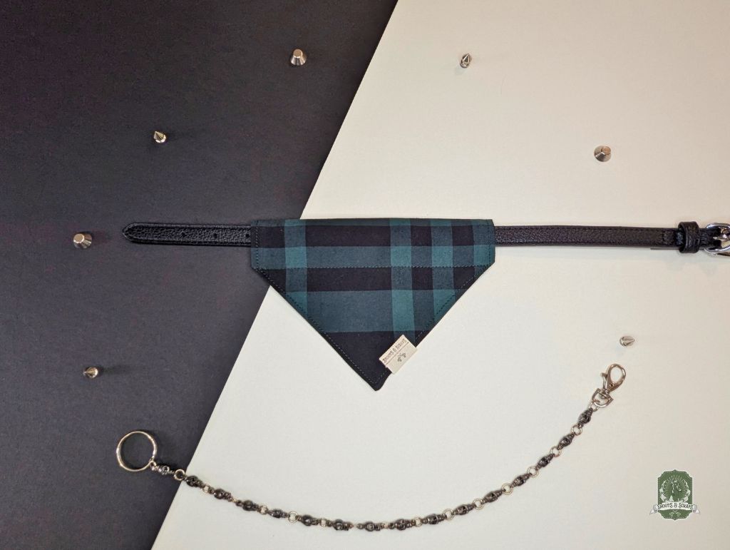 Green & Black Tartan | Slide On Dog Bandana