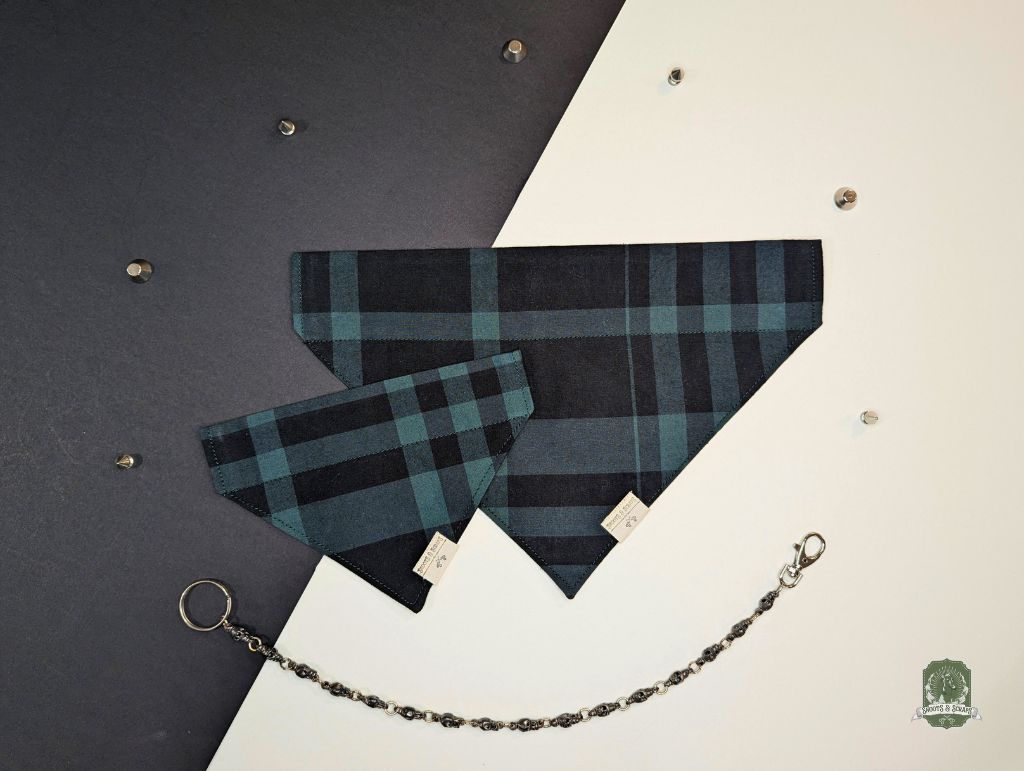 Green & Black Tartan | Slide On Dog Bandana
