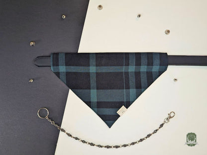 Green & Black Tartan | Slide On Dog Bandana