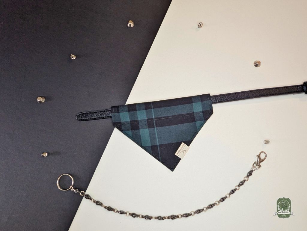 Green & Black Tartan | Slide On Dog Bandana