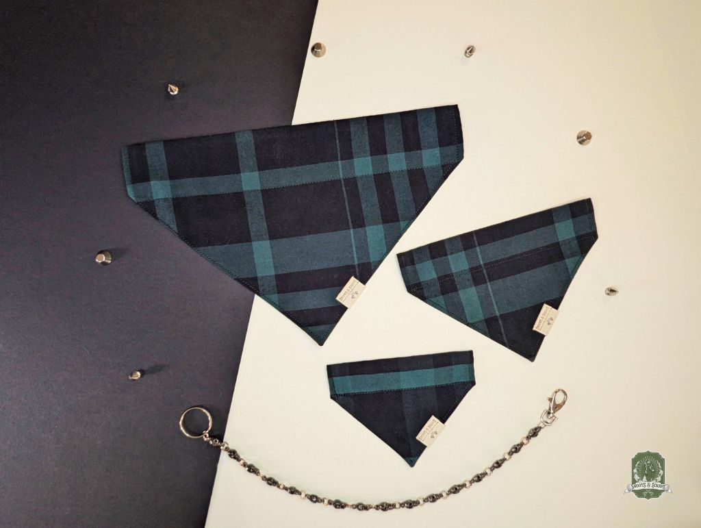 Green & Black Tartan | Slide On Dog Bandana