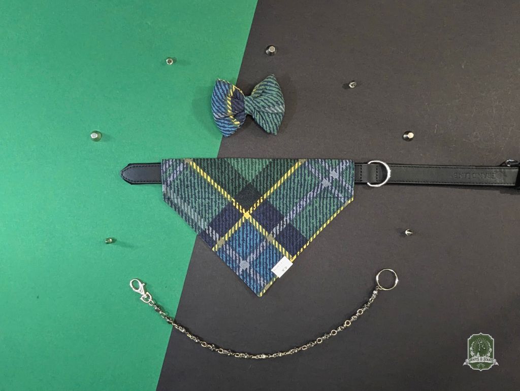 Green & Blue Plaid | Slide On Dog Bandana