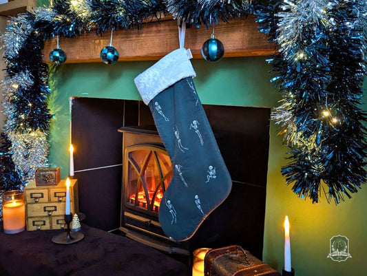 Green & White Skeletons Gothmas Stocking | Halloween & Christmas Stocking