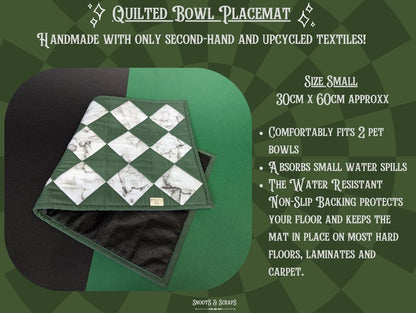 Green & White Marble Tile | Quilted Pet Bowl Placemats
