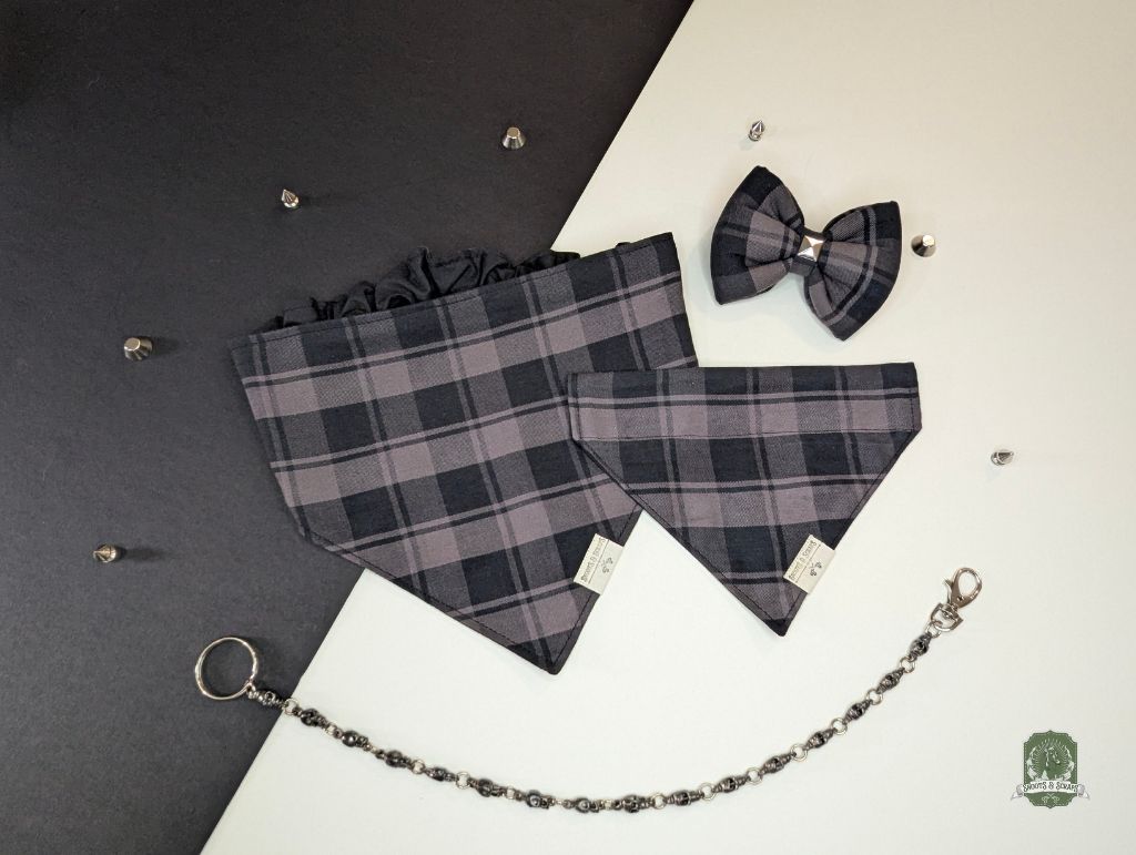 Grey & Black Tartan | Elastic Dog Bandana