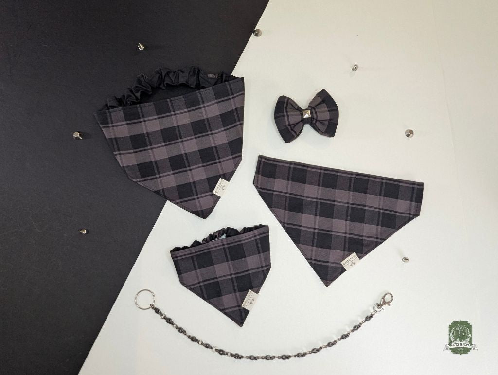 Grey & Black Tartan | Elastic Dog Bandana