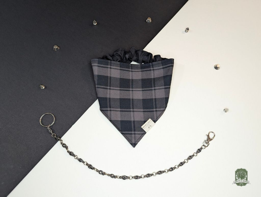 Grey & Black Tartan | Elastic Dog Bandana