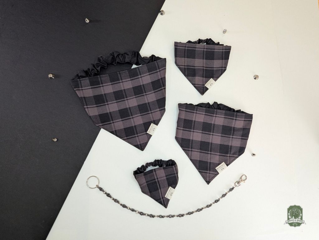 Grey & Black Tartan | Elastic Dog Bandana