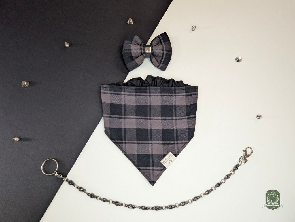 Grey & Black Tartan | Elastic Dog Bandana