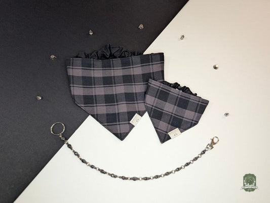 Grey & Black Tartan | Elastic Dog Bandana