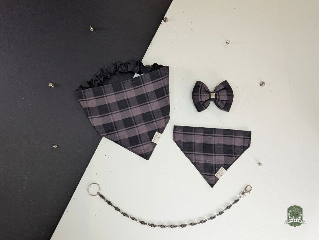 Grey & Black Tartan | Elastic Dog Bandana