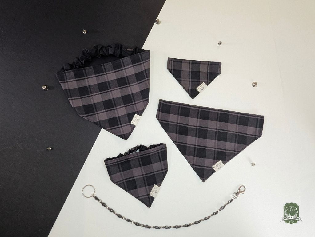 Grey & Black Tartan | Slide On Dog Bandana
