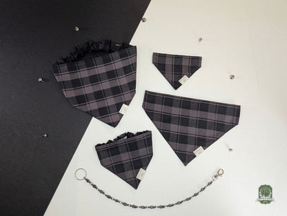 Grey & Black Tartan | Slide On Dog Bandana