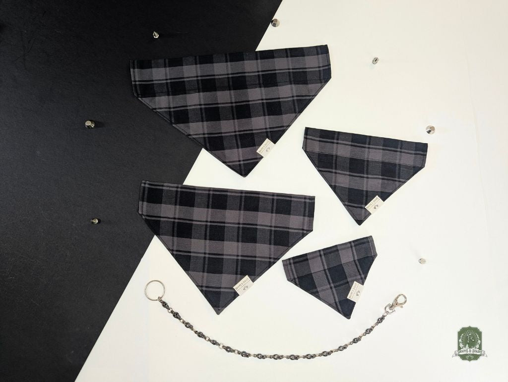Grey & Black Tartan | Slide On Dog Bandana