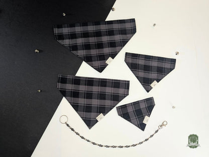Grey & Black Tartan | Slide On Dog Bandana