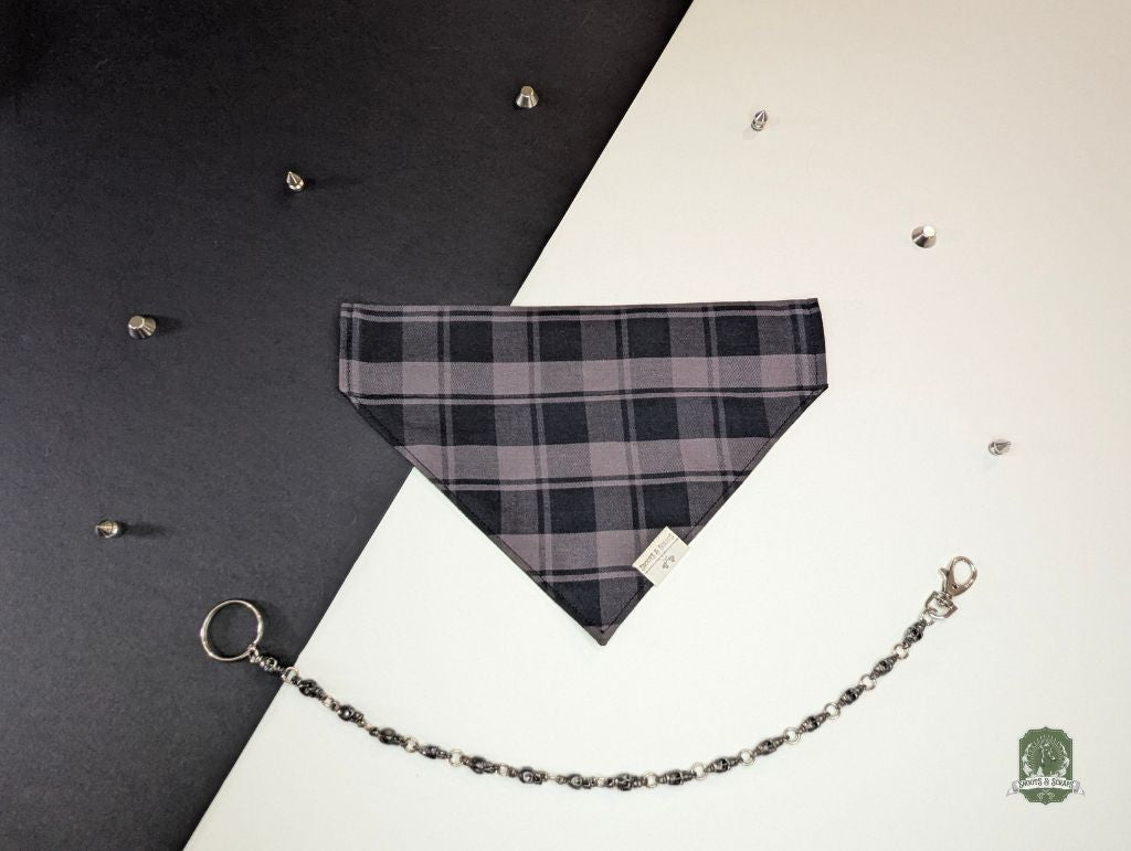 Grey & Black Tartan | Slide On Dog Bandana