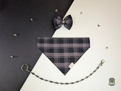Grey & Black Tartan | Slide On Dog Bandana