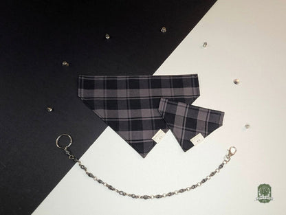 Grey & Black Tartan | Slide On Dog Bandana
