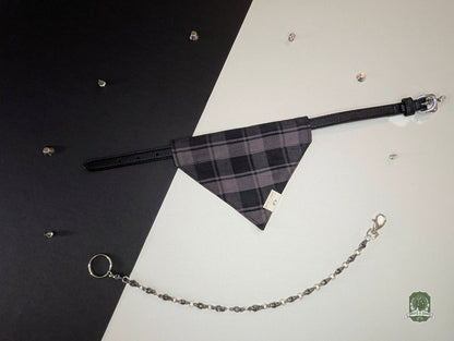 Grey & Black Tartan | Slide On Dog Bandana