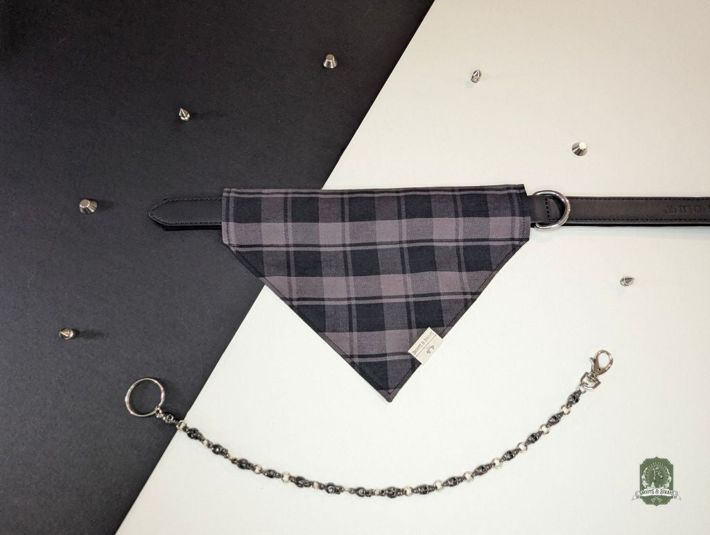 Grey & Black Tartan | Slide On Dog Bandana