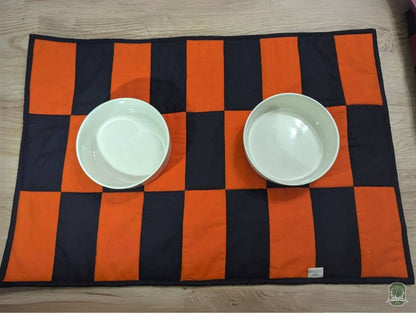 Orange & Black Rectangle Checkerboard | Pet Bowl Quilted Placemats