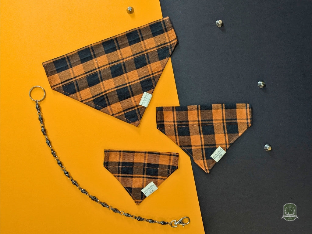 Orange Tartan Check  | Slide On Collar Bandana