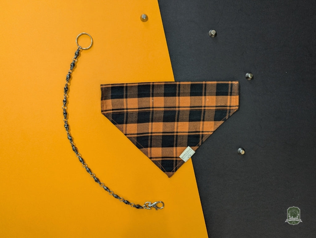 Orange Tartan Check  | Slide On Collar Bandana