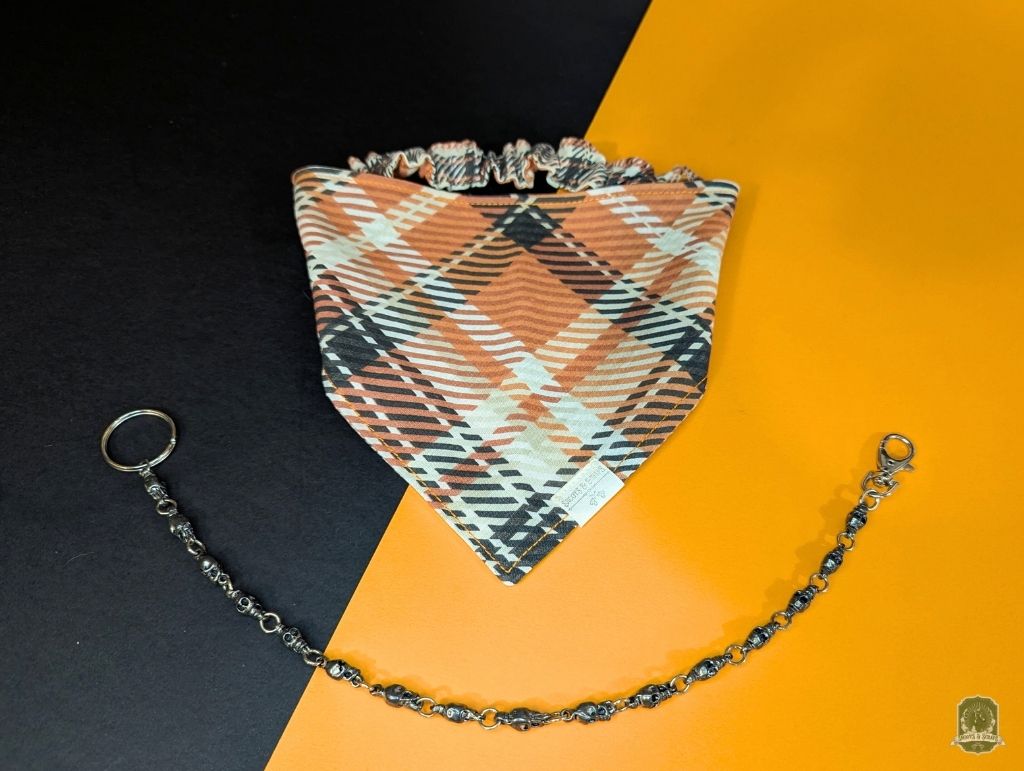 Orange, White & Black Tartan | Elastic Dog Bandana