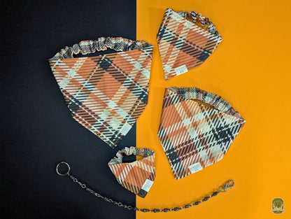 Orange, White & Black Tartan | Elastic Dog Bandana