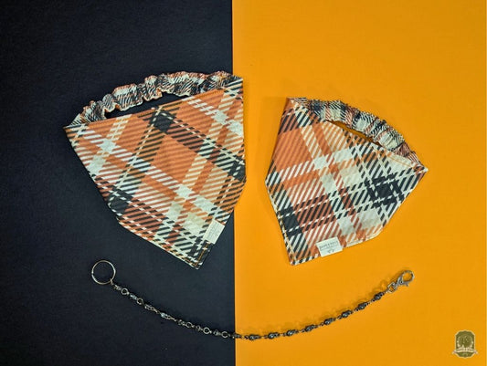 Orange, White & Black Tartan | Elastic Dog Bandana