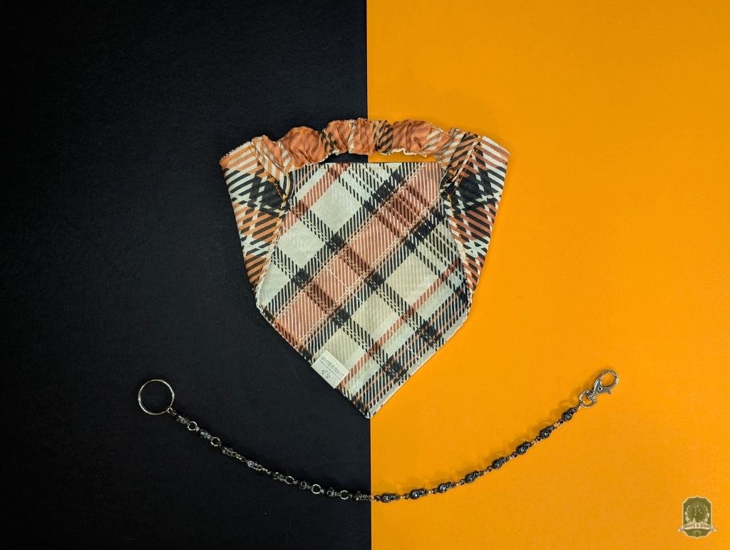 Orange, White & Black Tartan | Elastic Dog Bandana