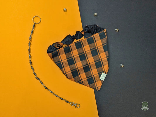 Orange Tartan Check | Elastic Dog Bandana