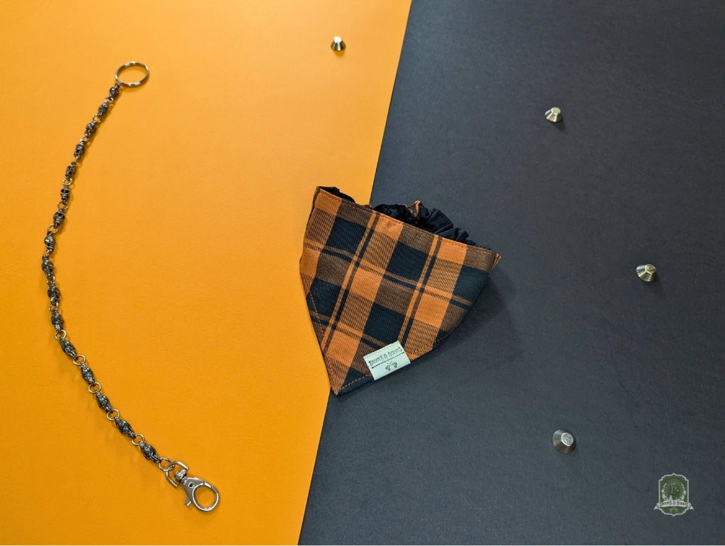 Orange Tartan Check | Elastic Dog Bandana