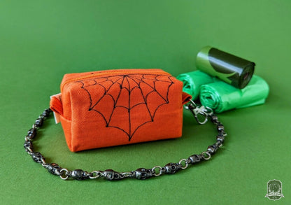 Deluxe | Poo Bag Holder | Orange with Black Spiderwebs