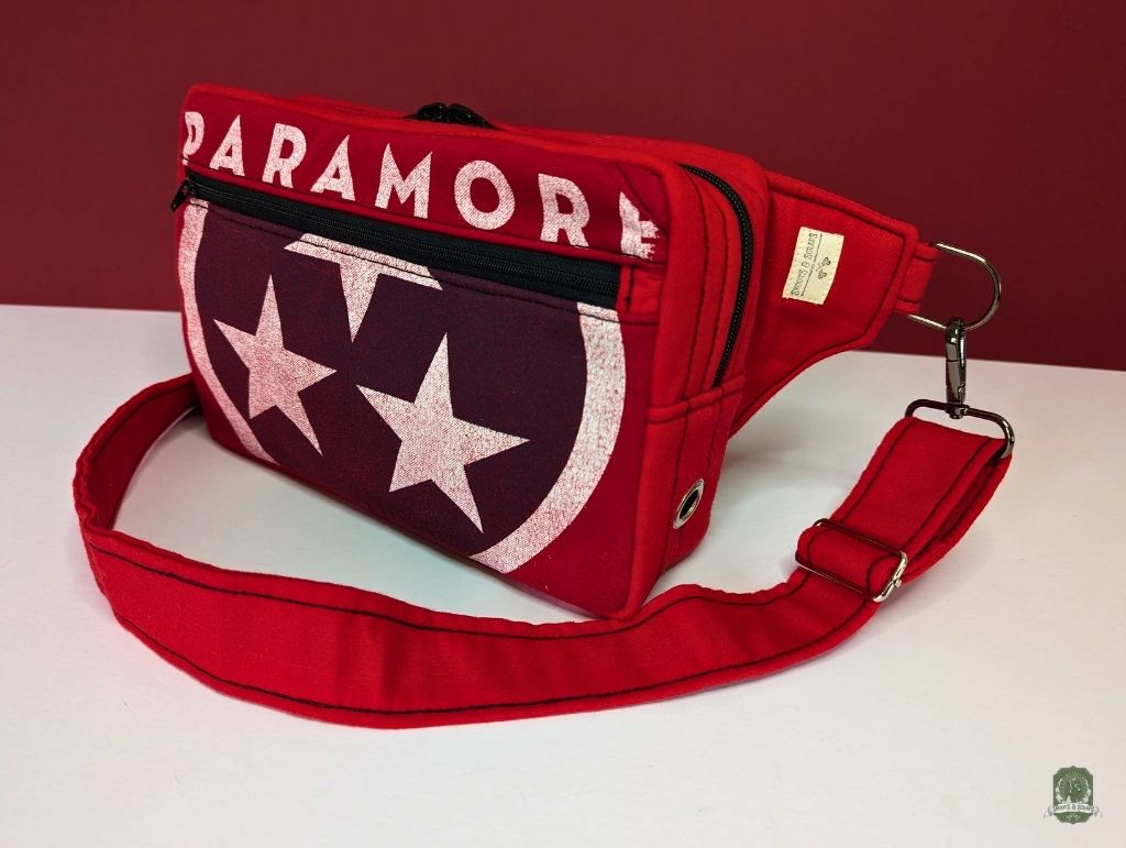 Snoots On The Go | Upcycled Dog Walking Bag | Paramore Red Band Tee