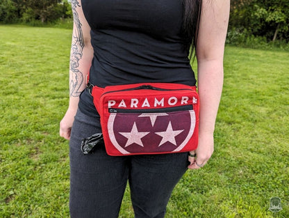 Snoots On The Go | Upcycled Dog Walking Bag | Paramore Red Band Tee