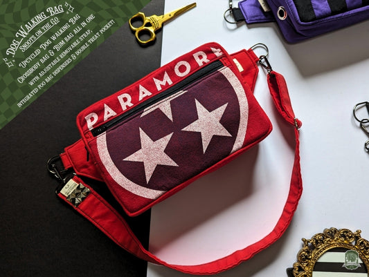 Snoots On The Go | Upcycled Dog Walking Bag | Paramore Red Band Tee