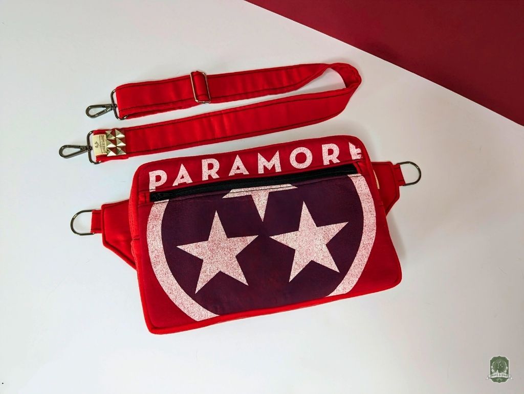 Snoots On The Go | Upcycled Dog Walking Bag | Paramore Red Band Tee