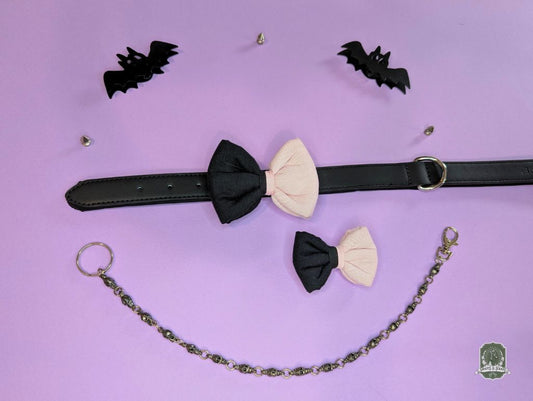 Pastel Pink and black colour block Pastel goth dog cat bow tie
