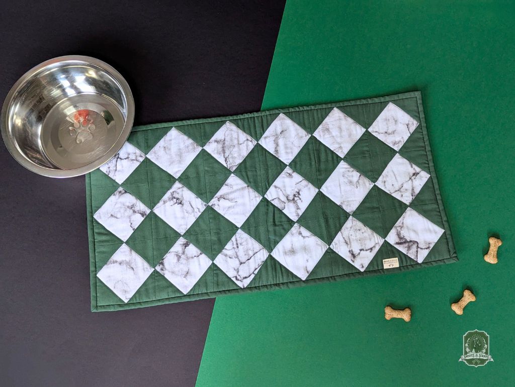 Green & White Marble Tile | Quilted Pet Bowl Placemats