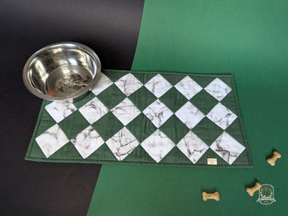 Green & White Marble Tile | Quilted Pet Bowl Placemats
