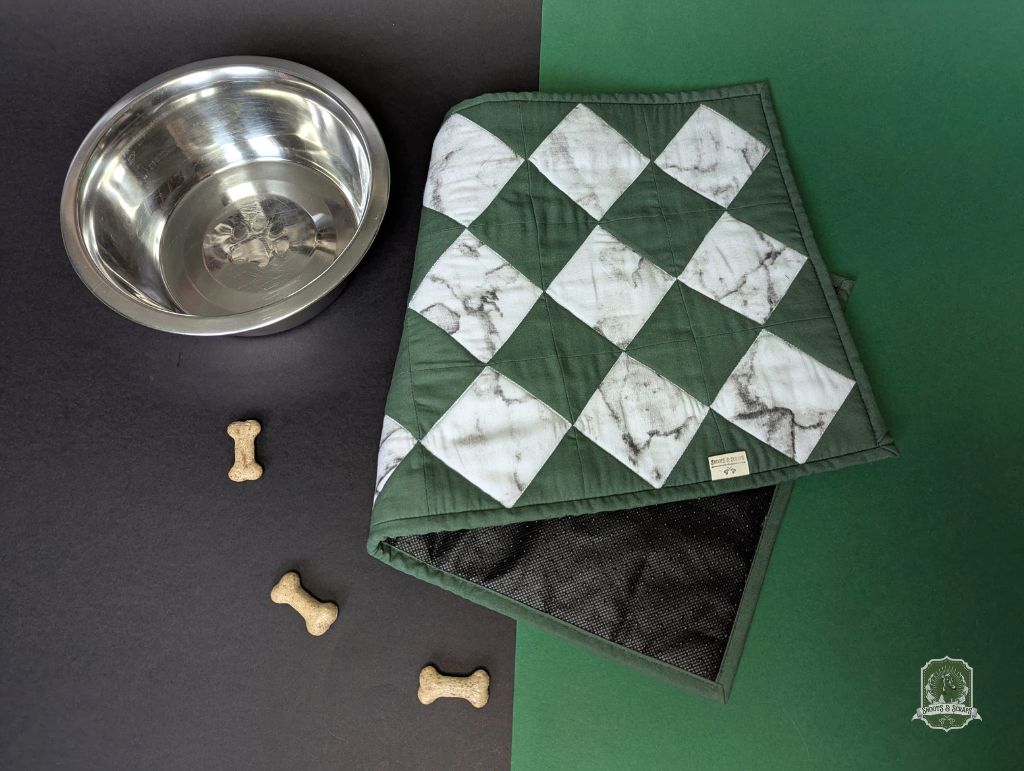 Green & White Marble Tile | Quilted Pet Bowl Placemats